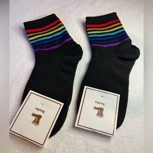 Socks, Women’s Black Socks with Rainbow Stripes. New